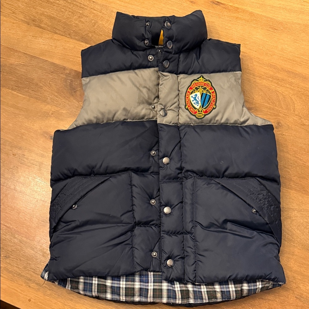 GAP Kids 6/7 Navy and Gray Puffer Vest with Crest Patch
